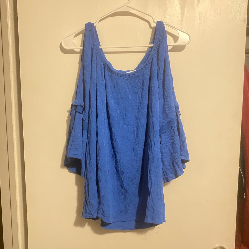 Fever Blue Sleeveless Ruffled Blouse